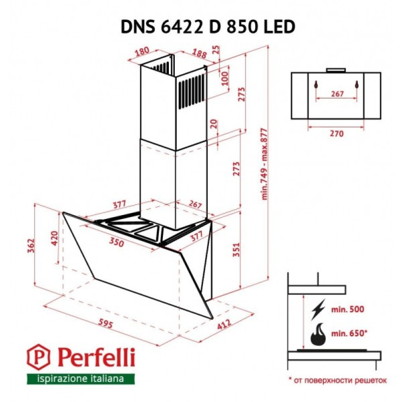 Вытяжка Perfelli DNS 6422 D 850 BL LED
