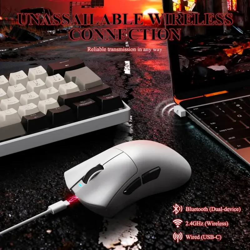 Компьютерная мышь Attack Shark V3Pro Ultra-Light, Wireless/Bluetooth, 25000dpi. (PAW3311), 6кн., White (V3PROW_AS)