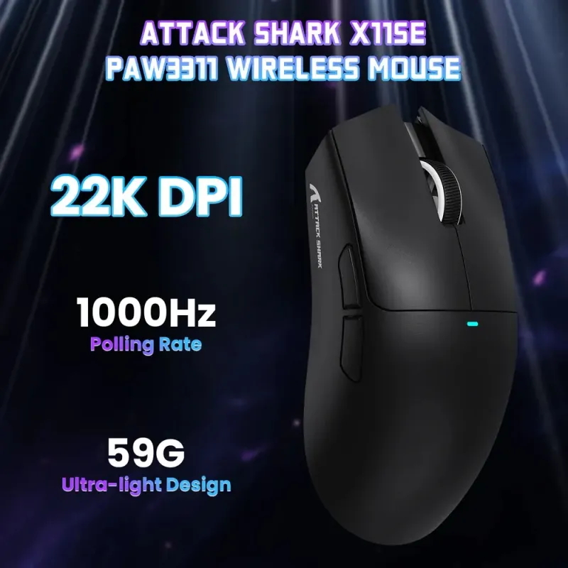 Компьютерная мышь Attack Shark X11SE, Wireless//Bluetooth, 22000dpi. (PAW3311), 6кн., Black (X11SEB_AS)
