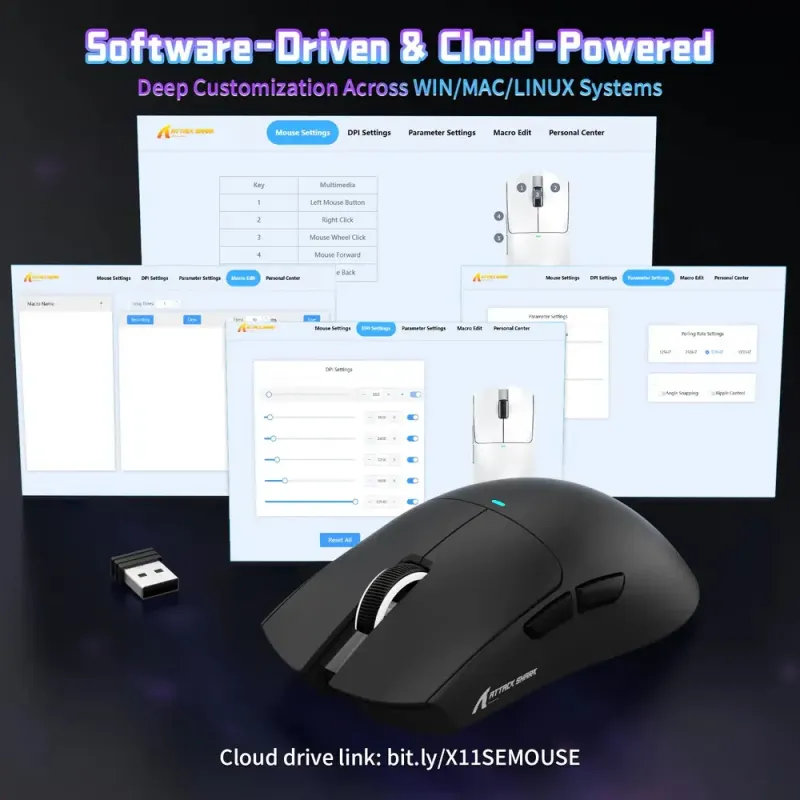 Компьютерная мышь Attack Shark X11SE, Wireless//Bluetooth, 22000dpi. (PAW3311), 6кн., Black (X11SEB_AS)