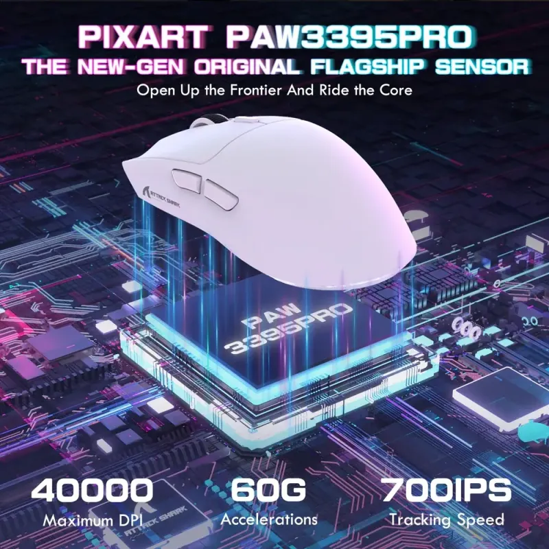 Компьютерная мышь Attack Shark X1, Wireless/Bluetooth, 40000dpi. (PAW3395PRO), 6кн., White (X1W_AS)