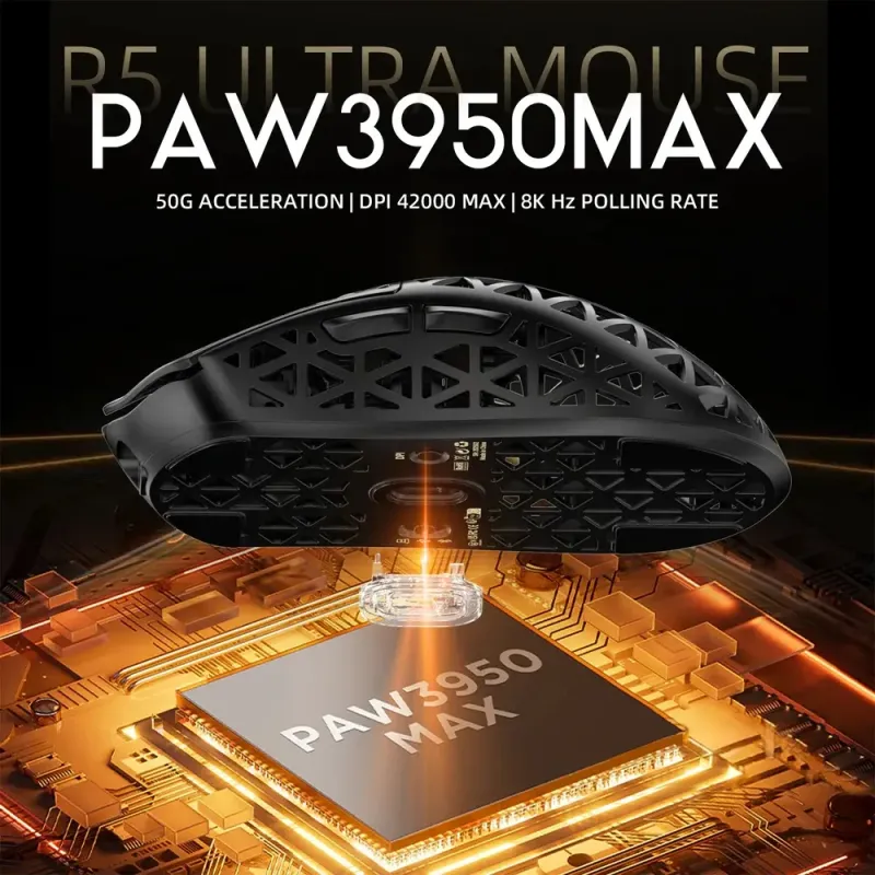 Компьютерная мышь Attack Shark R5 Ultra, Wireless, PAW3950MAX сенсор, 42000dpi., 6кн., Black (R5ULTRAB_AS)