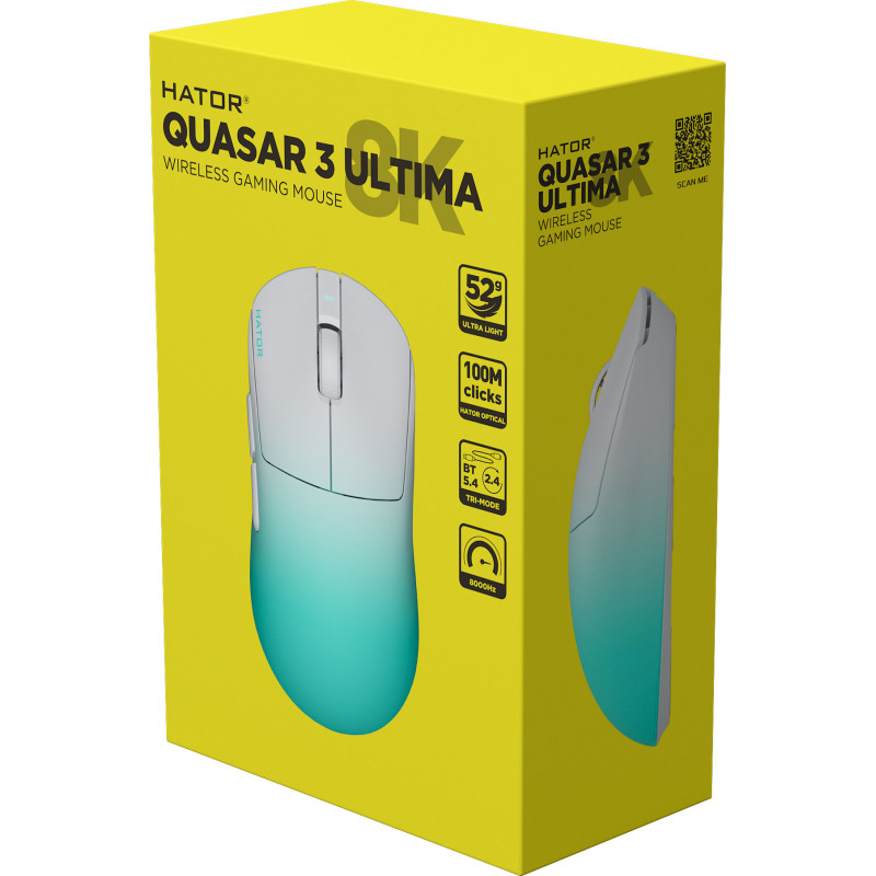 Компьютерная мышь Hator Quasar 3 Ultima 8K Wireless White/Mint (HTM761)