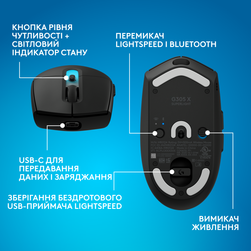 Комп'ютерна миша Logitech G305 X Superlight Black (910-007739)