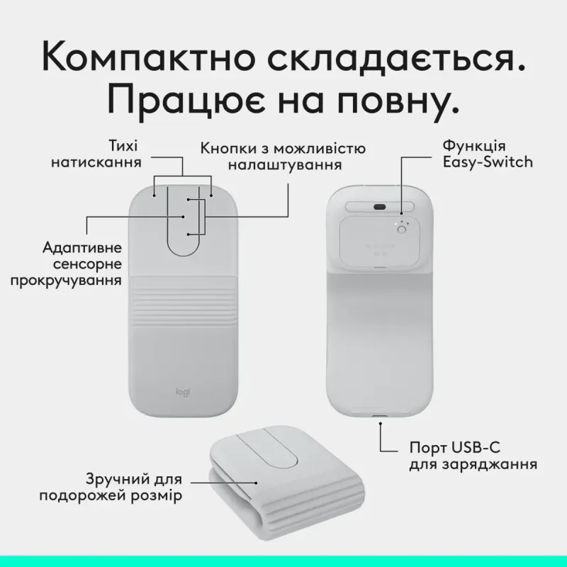 Компьютерная мышь Logitech Mobi Fold Bluetooth Off-White (910-007631)