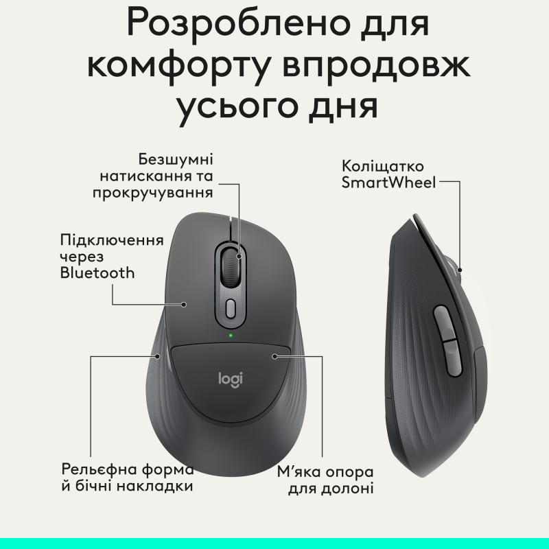 Комп'ютерна миша Logitech Signature Comfort Plus M850L Wireless/USB-C Graphite (910-007715)