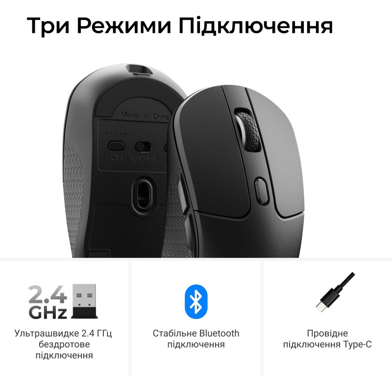 Комп'ютерна миша Keychron M3 Wireless/Bluetooth/USB Black PAW3950 (M3-A23)