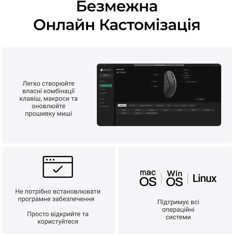 Комп'ютерна миша Keychron M3 Wireless/Bluetooth/USB Black PAW3950 (M3-A23)