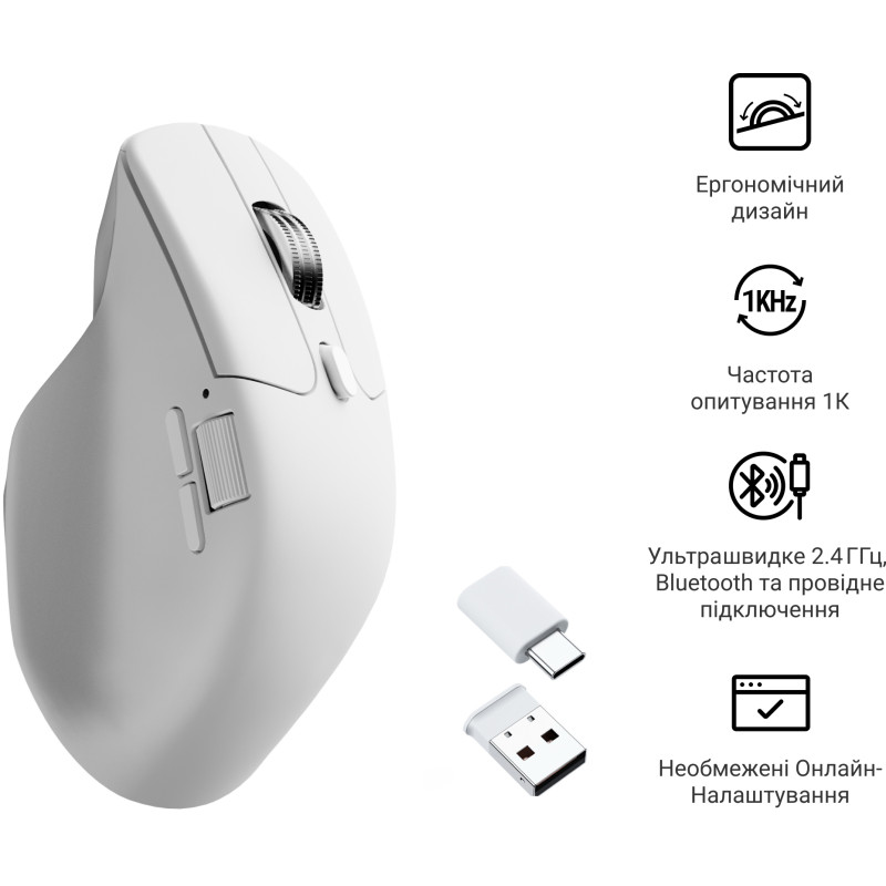 Комп'ютерна миша Keychron M6S Wireless/Bluetooth/USB White PAW3311 (M6S-B72)