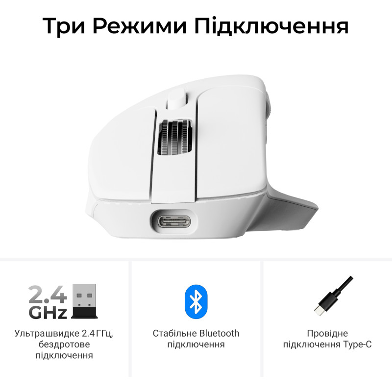 Комп'ютерна миша Keychron M6S Wireless/Bluetooth/USB White PAW3311 (M6S-B72)