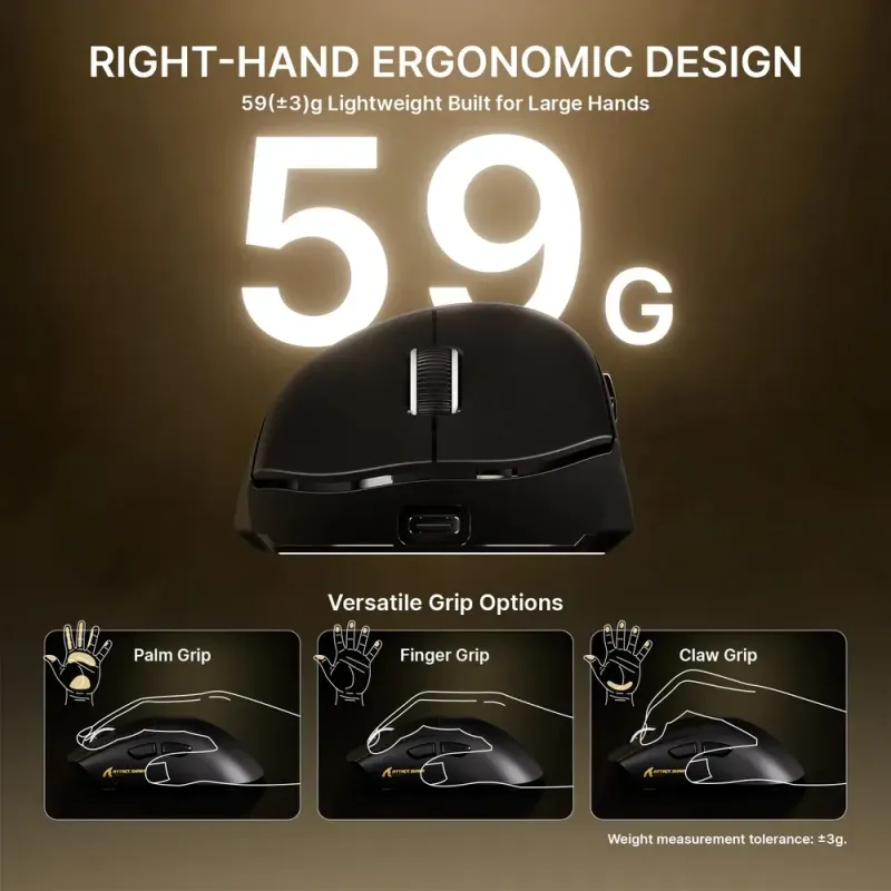 Компьютерная мышь Attack Shark V8 Ultra-Light, Wireless/Bluetooth, 42000dpi. (PAW3950MAX), 6кн., Black (V8B_AS)
