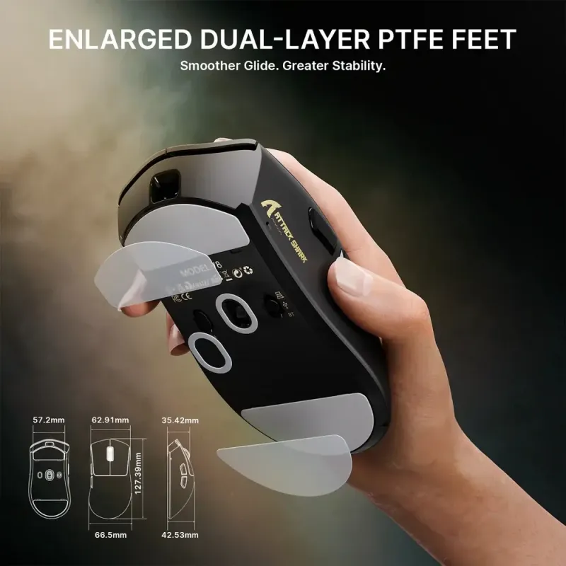 Компьютерная мышь Attack Shark V8 Ultra-Light, Wireless/Bluetooth, 42000dpi. (PAW3950MAX), 6кн., Black (V8B_AS)