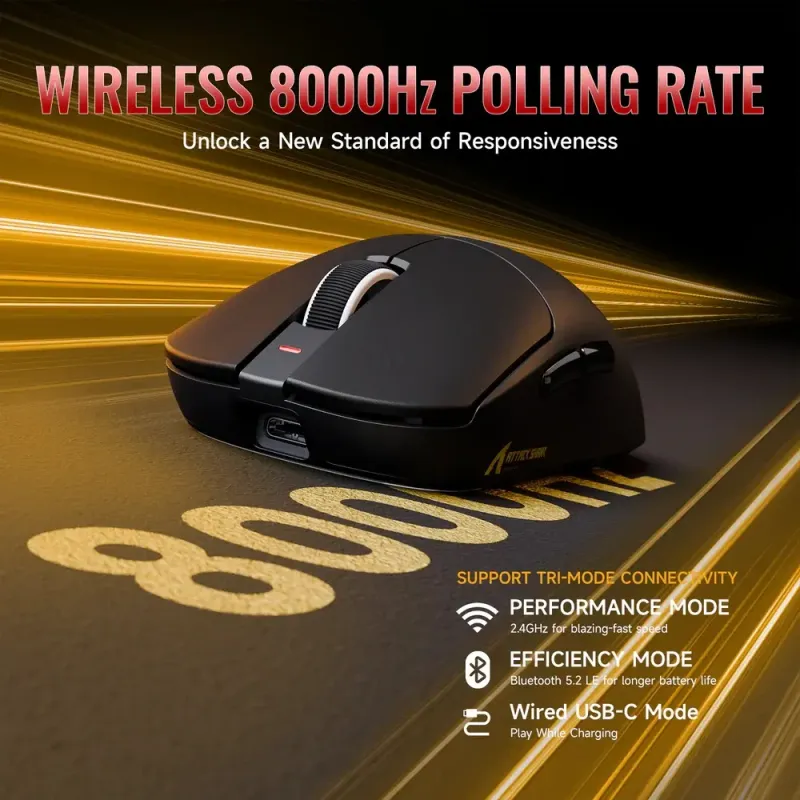 Компьютерная мышь Attack Shark X8 ULTRA, Wireless/Bluetooth, 42000dpi. (PAW3950MAX), 6кн., Black (X8ULTRAB_AS)