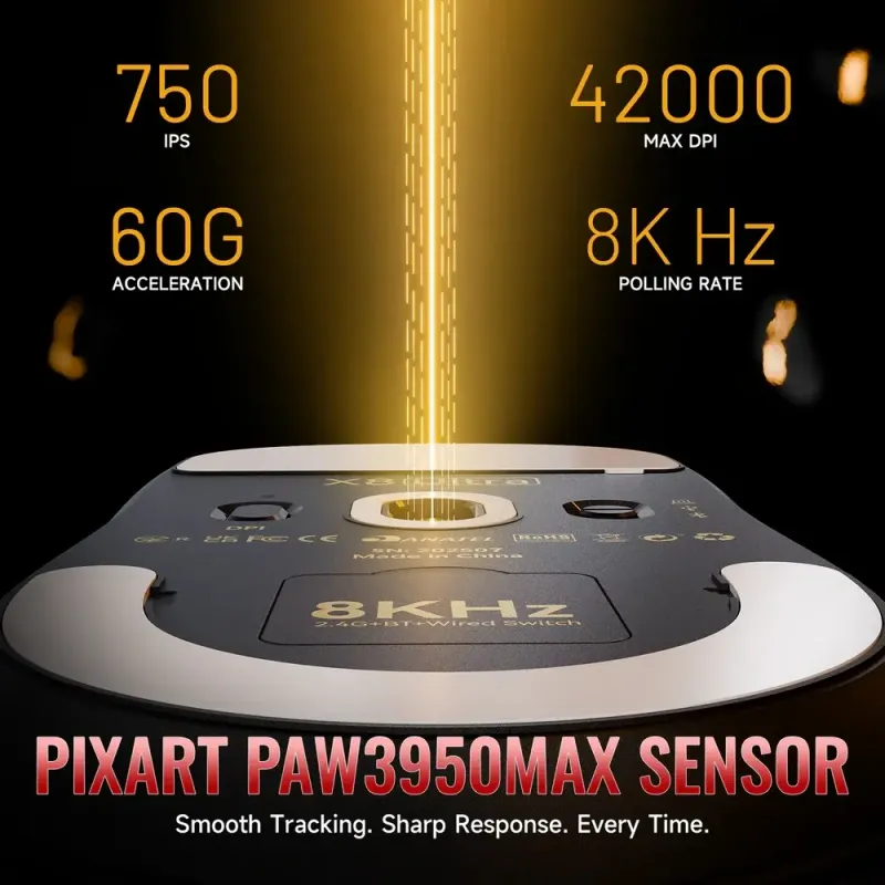 Компьютерная мышь Attack Shark X8 ULTRA, Wireless/Bluetooth, 42000dpi. (PAW3950MAX), 6кн., Black (X8ULTRAB_AS)