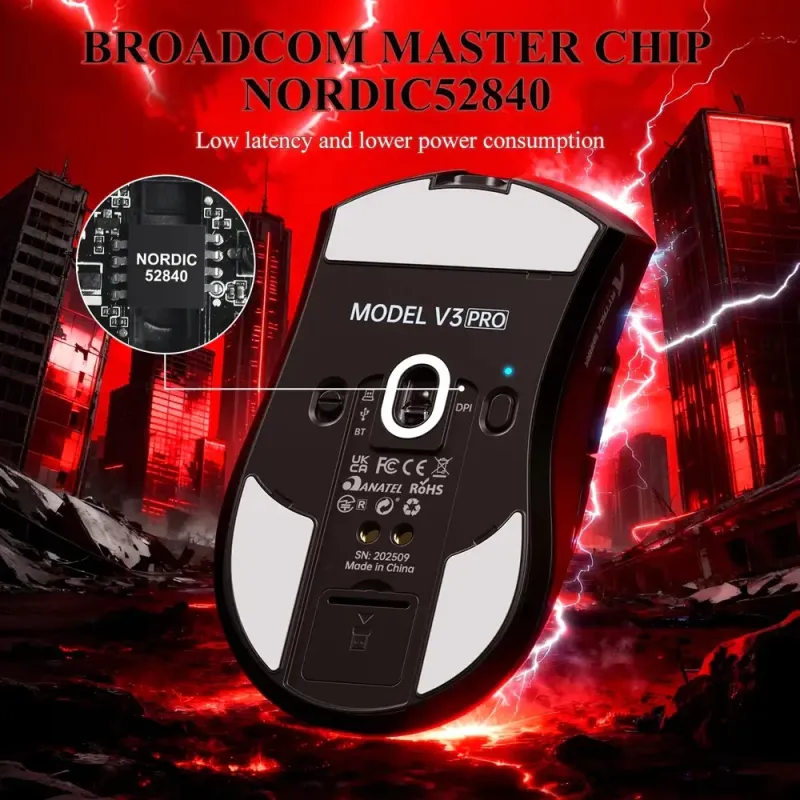Компьютерная мышь Attack Shark V3Pro Ultra-Light, Wireless/Bluetooth, 25000dpi. (PAW3311), 6кн., Black (V3PROB_AS)