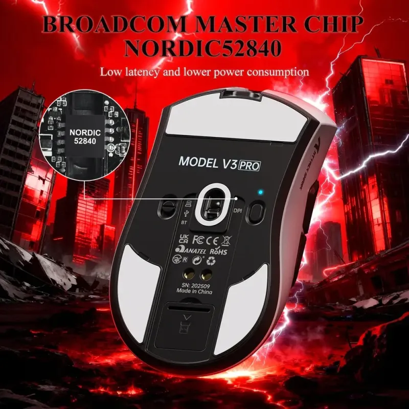 Компьютерная мышь Attack Shark V3Pro Ultra-Light, Wireless/Bluetooth, 25000dpi. (PAW3311), 6кн., Black (V3PROB_AS)