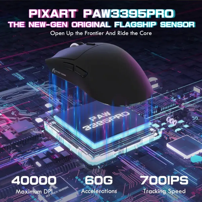 Компьютерная мышь Attack Shark X1, Wireless/Bluetooth, 40000dpi. (PAW3395PRO), 6кн., Black (X1B_AS)