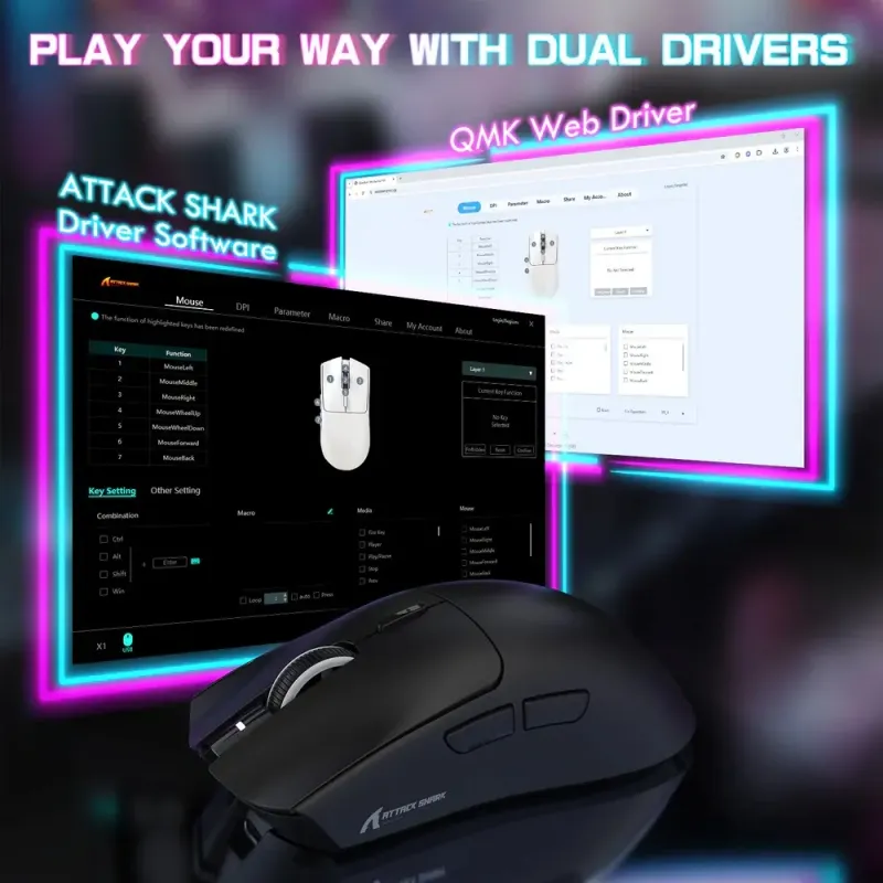 Компьютерная мышь Attack Shark X1, Wireless/Bluetooth, 40000dpi. (PAW3395PRO), 6кн., Black (X1B_AS)