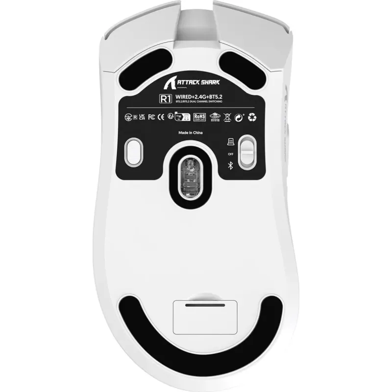 Компьютерная мышь Attack Shark R1, Wireless/Bluetooth, 18000dpi, (PAW3311), 6кн., White (R1W_AS)