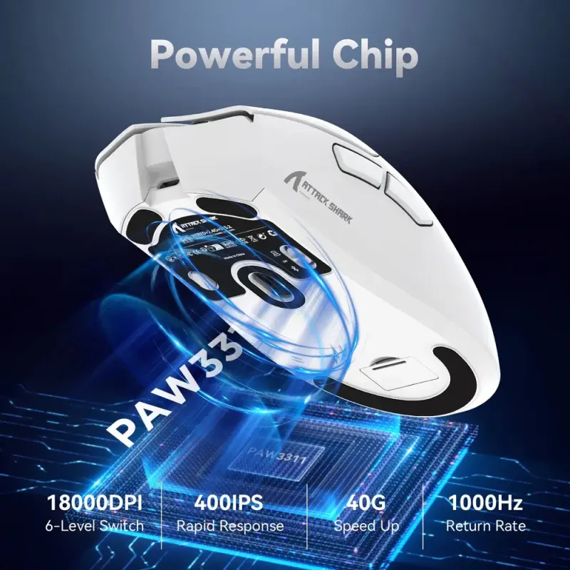 Компьютерная мышь Attack Shark R1, Wireless/Bluetooth, 18000dpi, (PAW3311), 6кн., White (R1W_AS)