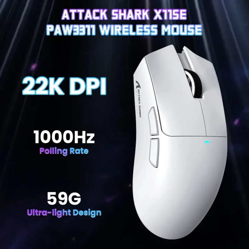 Компьютерная мышь Attack Shark X11SE, Wireless/Bluetooth, 22000dpi. (PAW3311), 6кн., White (X11SEW_AS)