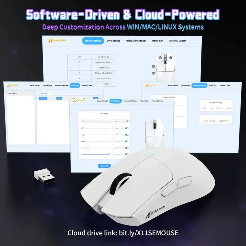 Компьютерная мышь Attack Shark X11SE, Wireless/Bluetooth, 22000dpi. (PAW3311), 6кн., White (X11SEW_AS)