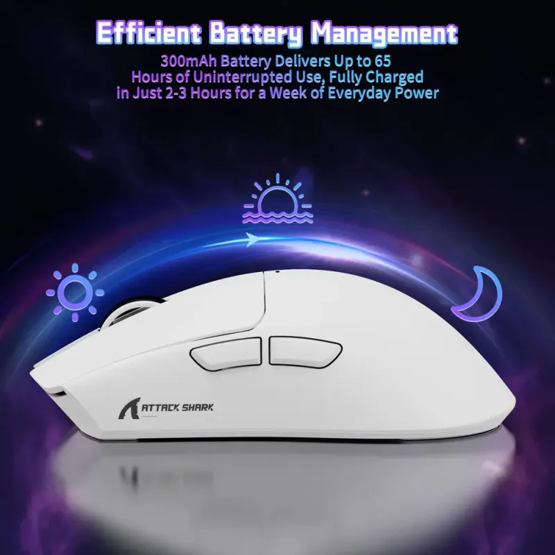 Компьютерная мышь Attack Shark X11SE, Wireless/Bluetooth, 22000dpi. (PAW3311), 6кн., White (X11SEW_AS)