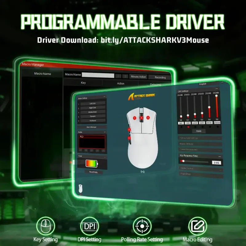 Компьютерная мышь Attack Shark V3 Ultra-Light, Wireless, PAW3311 сенсор, 25000dpi., 6кн., Black (V3B_AS)