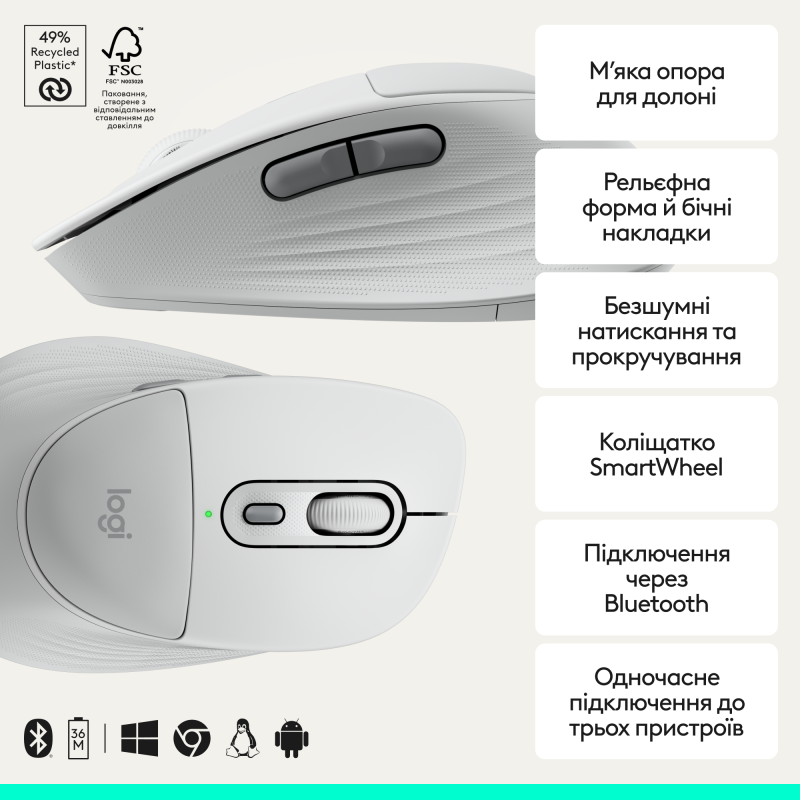 Комп'ютерна миша Logitech Signature Comfort Plus M850L Wireless/Bluetooth White (910-007716)
