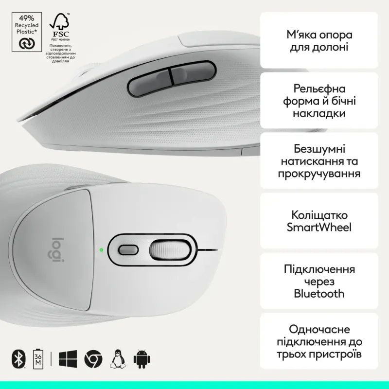 Комп'ютерна миша Logitech Signature Comfort Plus M850L Wireless/Bluetooth White (910-007716)