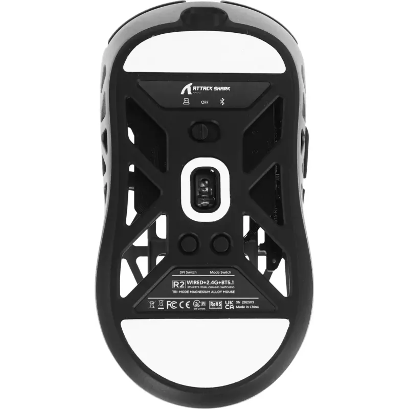 Компьютерная мышь Attack Shark R2, Wireless/Bluetooth, 42000dpi. (PAW3950), 6кн., Silver gray (R2SGR_AS)