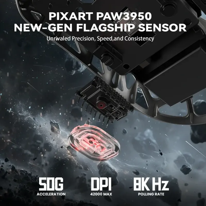 Компьютерная мышь Attack Shark R2, Wireless/Bluetooth, 42000dpi. (PAW3950), 6кн., Silver gray (R2SGR_AS)