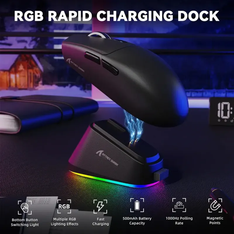 Компьютерная мышь Attack Shark G3 PRO, Wireless/Bluetooth, 25000dpi. (PAW3311), 6кн., Black (G3PROB_AS)