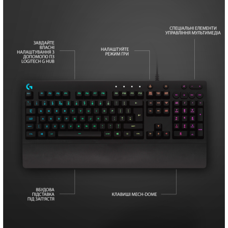 Клавіатура Logitech G213 Prodigy RGB Gaming Keyboard UKR (920-010740)