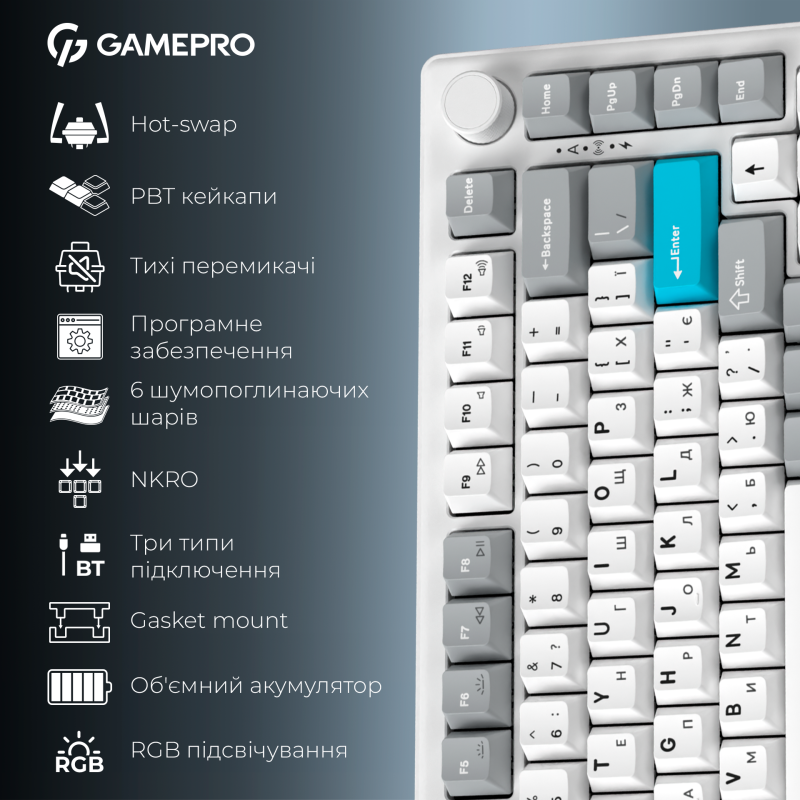 Клавіатура GamePro Asgard Yord White (MK266WH)