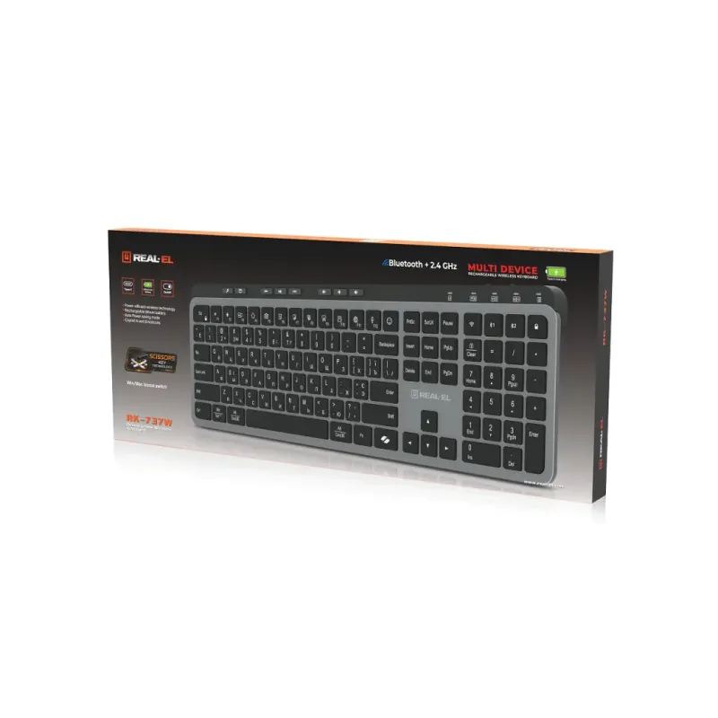 Клавиатура REAL-EL RK-737W Wireless/Bluetooth Black/Grey (EL123100060)