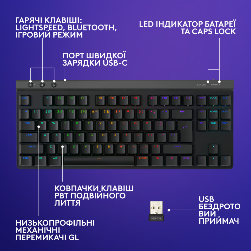 Клавіатура Logitech G515 LIGHTSPEED Black (920-012538)
