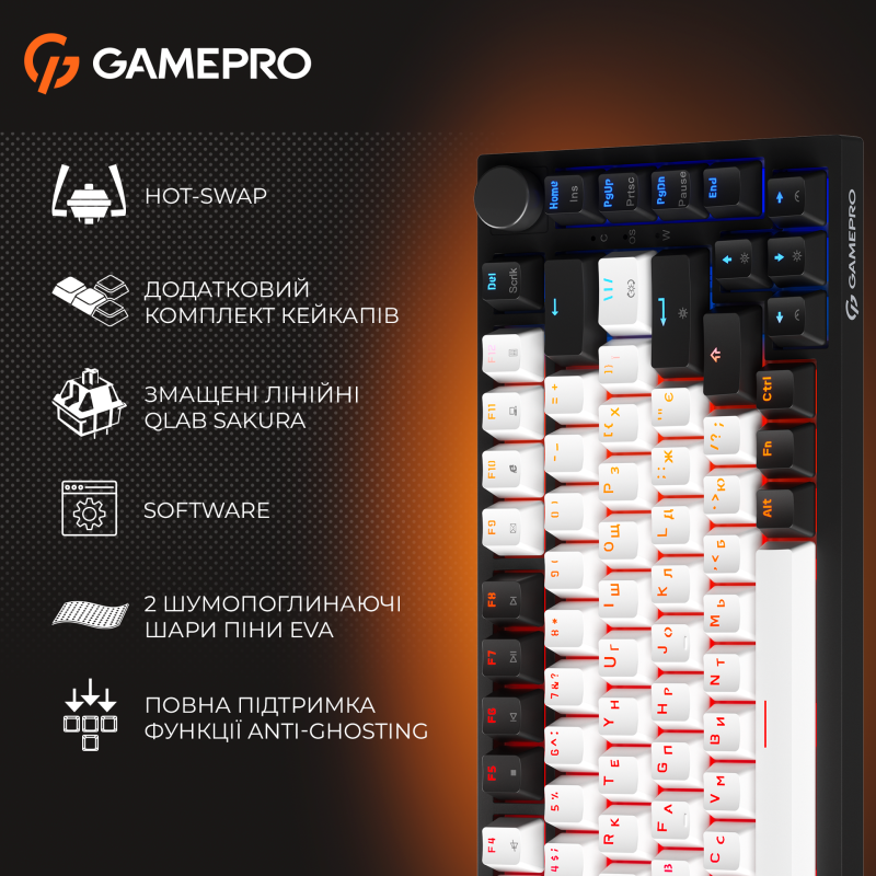 Клавіатура GamePro MK160 V2 Warden QLAB Sakura Black (MK160-V2-B-QS)