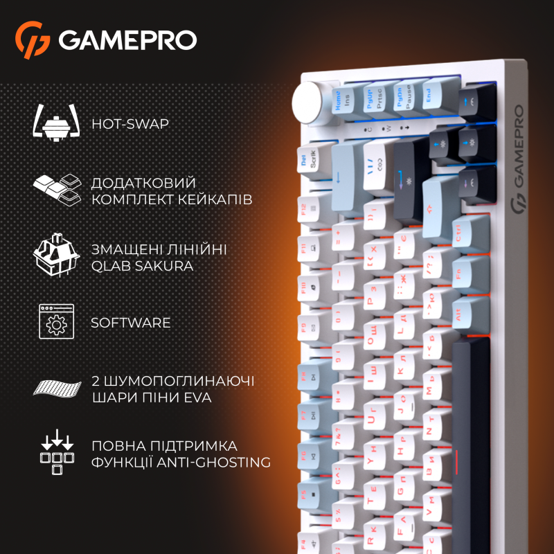 Клавіатура GamePro MK160 V2 Warden QLAB Sakura White (MK160-V2-BL-QS)