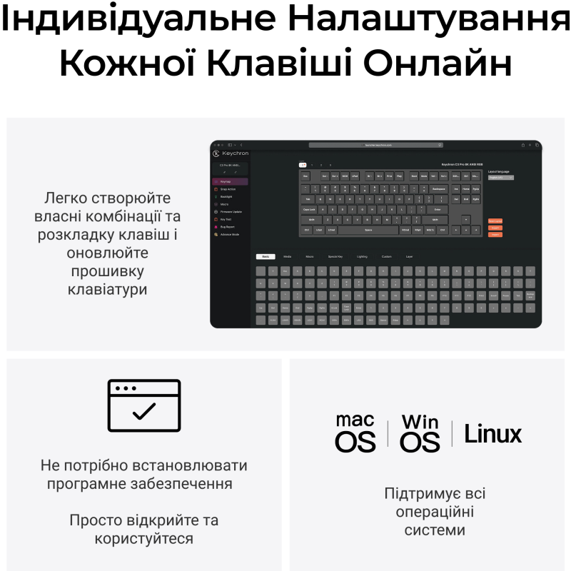 Клавіатура Keychron C3 Max Super Red Switch Black RGB (C3M-H1-UA)