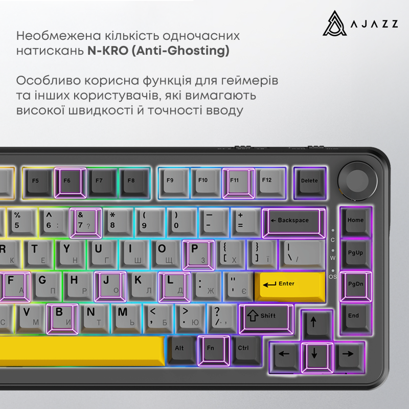 Ajazz AK820 Max Plus Black Grey Yellow (AK820MAX-DD-BGY)
