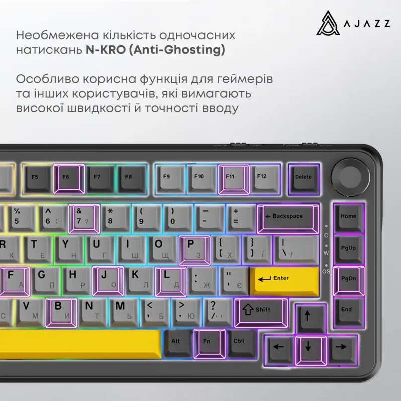 Клавиатура Ajazz AK820 Max Plus Black Grey Yellow (AK820MAX-DD-BGY)