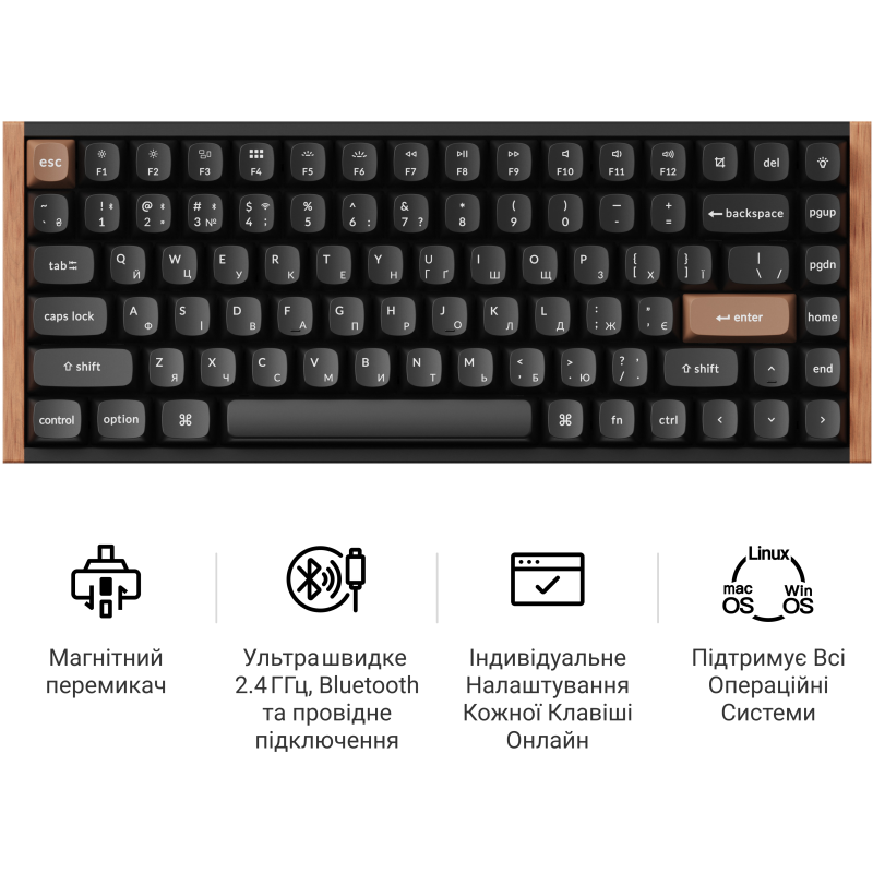 Клавіатура Keychron K2HE Gateron Double-Rail Magnetic Nebula QMK RGB Black (K2H-F1-UA)