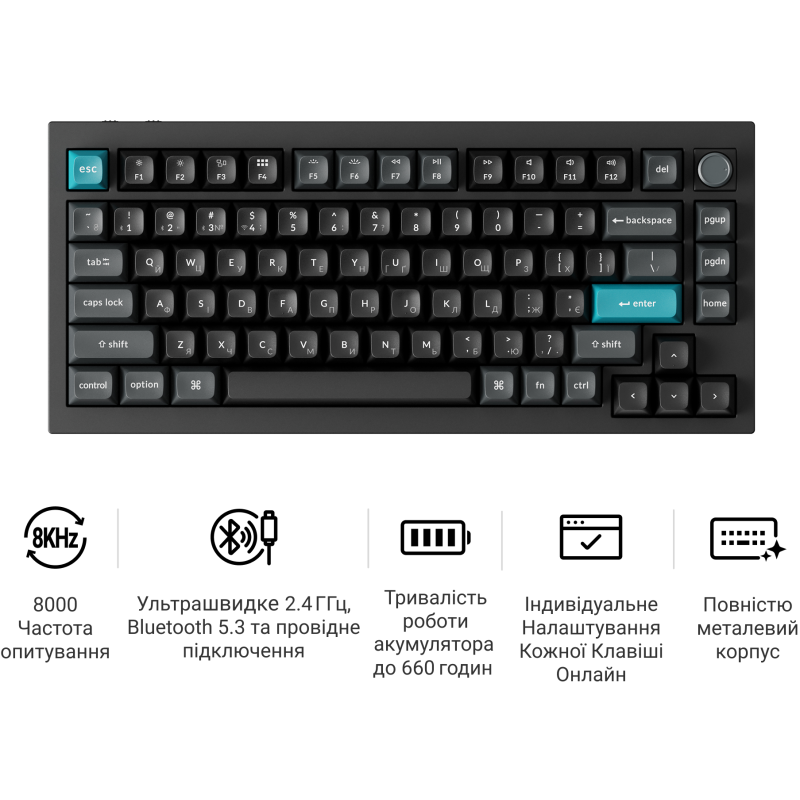 Клавіатура Keychron Q1 Ultra Keychron Red Switch Black RGB (Q1U-M1-UA)
