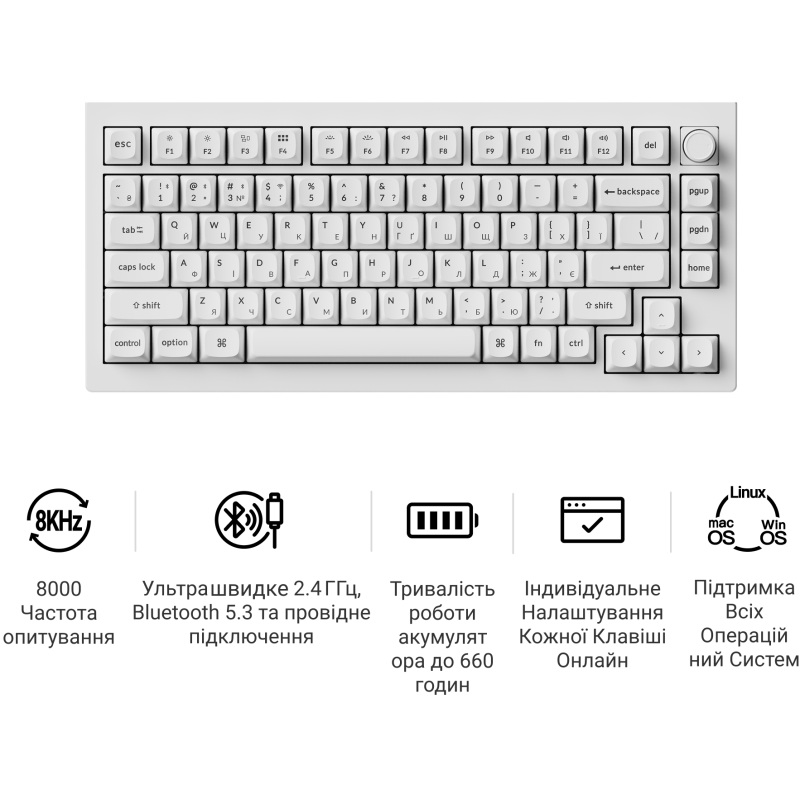 Клавіатура Keychron V1 Ultra Keychron Red Switch White RGB (V1U-F1-UA)