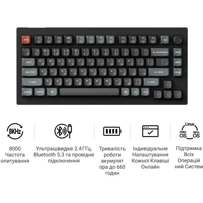 Клавіатура Keychron V1 Ultra Keychron Red Switch Black RGB (V1U-D1-UA)