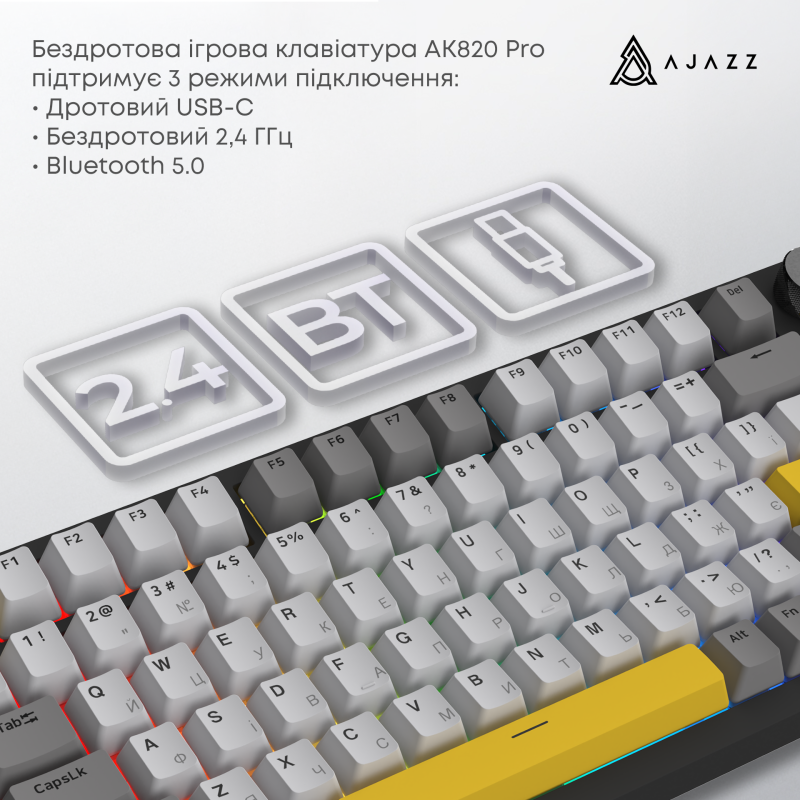 Клавиатура Ajazz AK820 Pro Flying Fish Switch Purple (AK820PRO-FF-PWB)