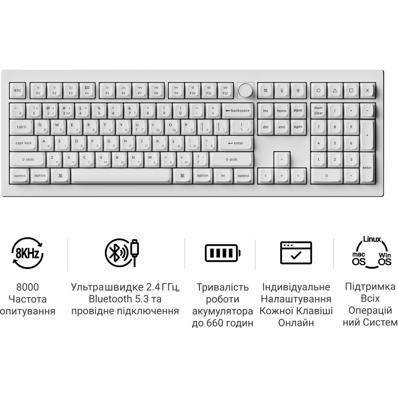 Клавіатура Keychron V6 Ultra Keychron Red Switch White RGB (V6U-F1-UA)