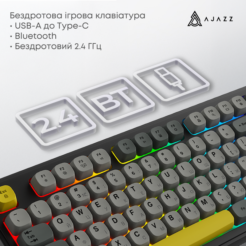 Клавіатура Ajazz AF98 PLUS Black Gray Yellow (AF98-PLUS-BGY)