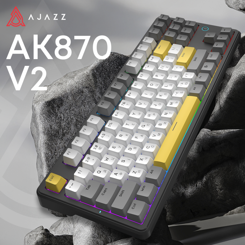 Клавіатура Ajazz AK870 V2 Flying Fish switches Black Gray Yellow (AK870-V2-FF-BGY)